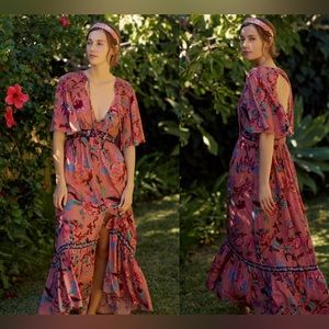 By Anthropologie Ruffled Embroidered Maxi Dress